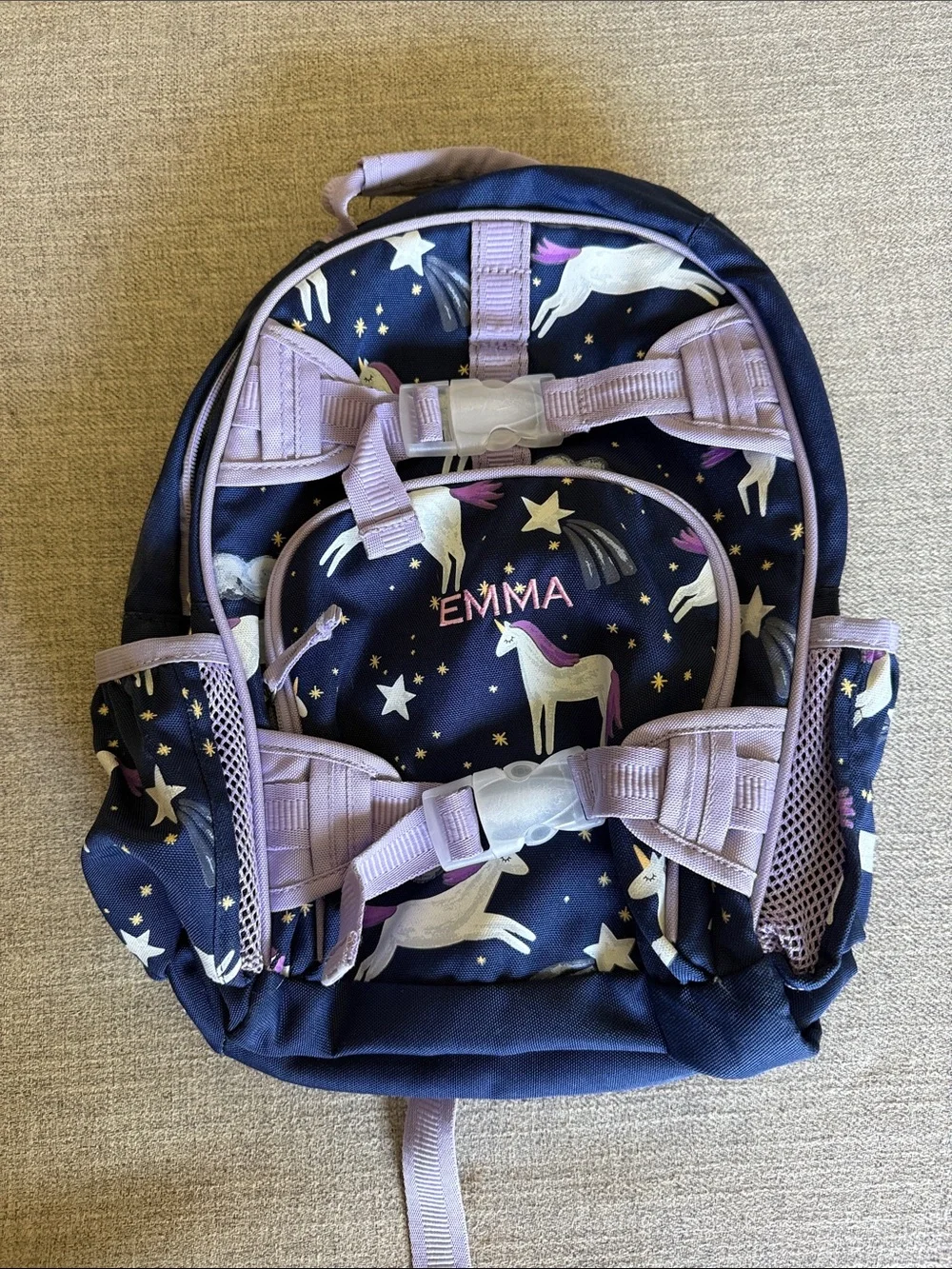 Pottery Barn Kids Navy and Lavender Glow in Dark Unicorn Backpack - Personalized